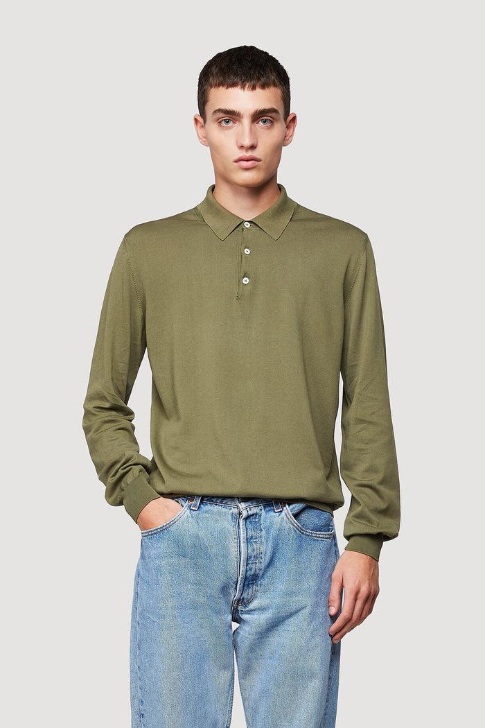 Baracuta Long Sleeve Polo Army