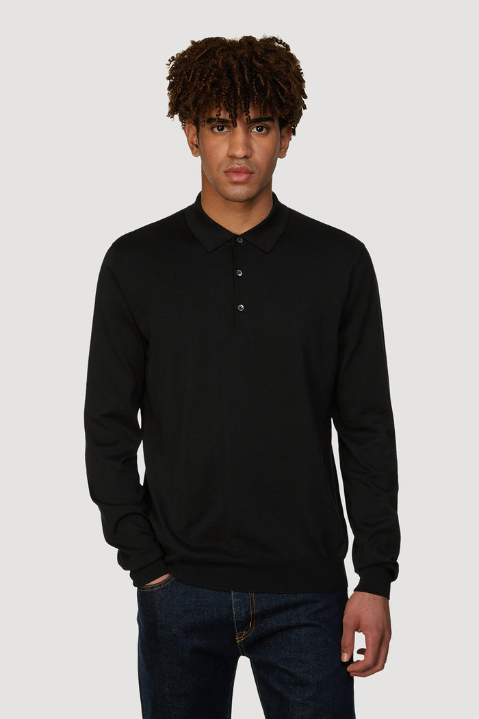 Baracuta Long Sleeve Polo Black