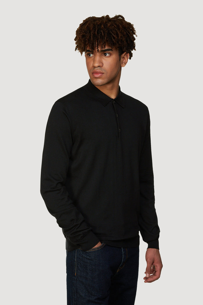baracuta Long Sleeve Polo Black