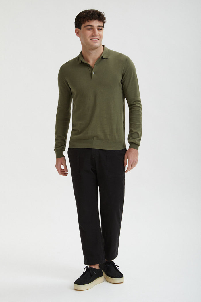 Baracuta Long Sleeve Polo Military Olive