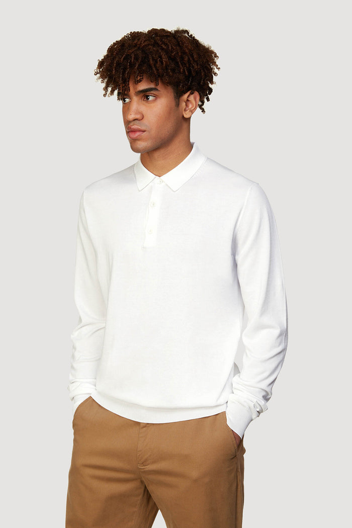 Baracuta Long Sleeve Polo Off White