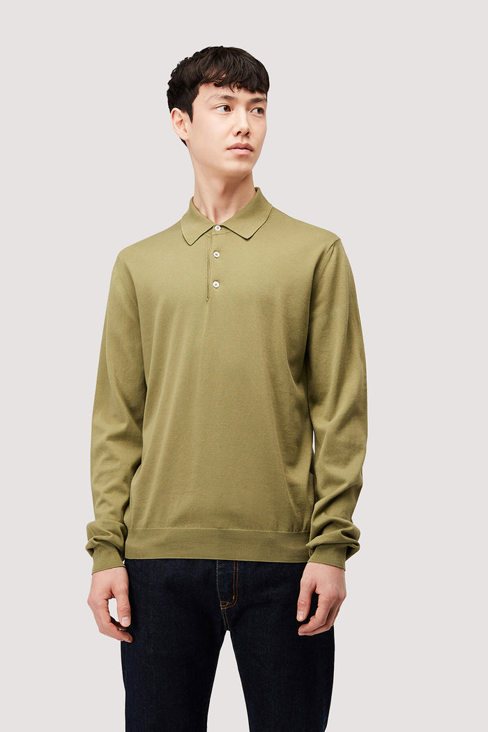 Baracuta Long Sleeve Polo Oil Green
