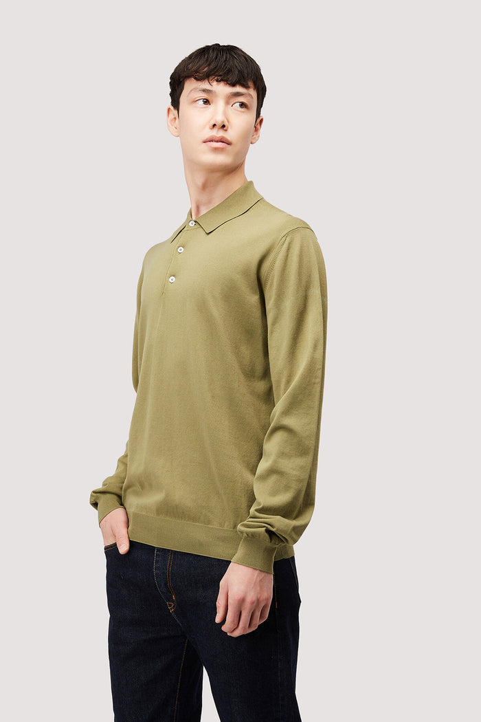 baracuta Long Sleeve Polo Oil green