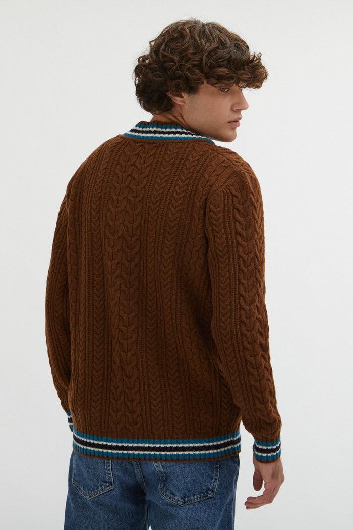 Baracuta Premium Cable V Neck Cognac