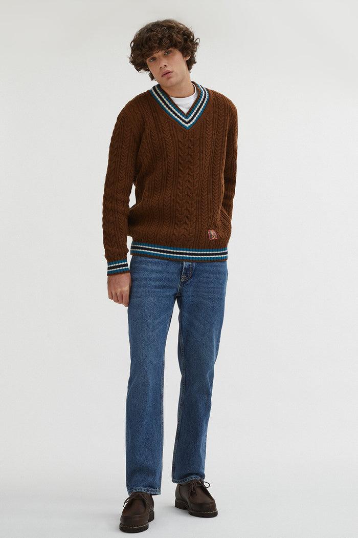 Baracuta Premium Cable V Neck Cognac