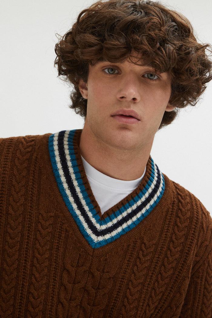 Baracuta Premium Cable V Neck Cognac