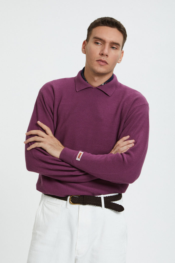 Baracuta Rice Stitch Long Sleeve Polo Wisteria
