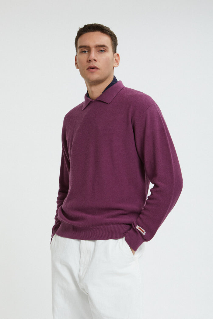 baracuta Rice Stitch Long Sleeve Polo Wisteria