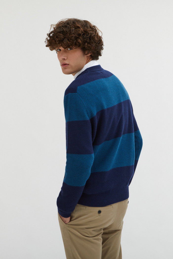 Baracuta Stripes Crew Neck Navy Peacock Stripe