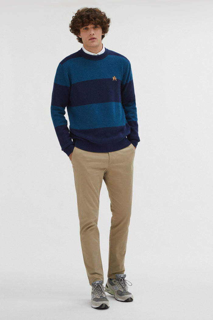 Baracuta Stripes Crew Neck Navy Peacock Stripe