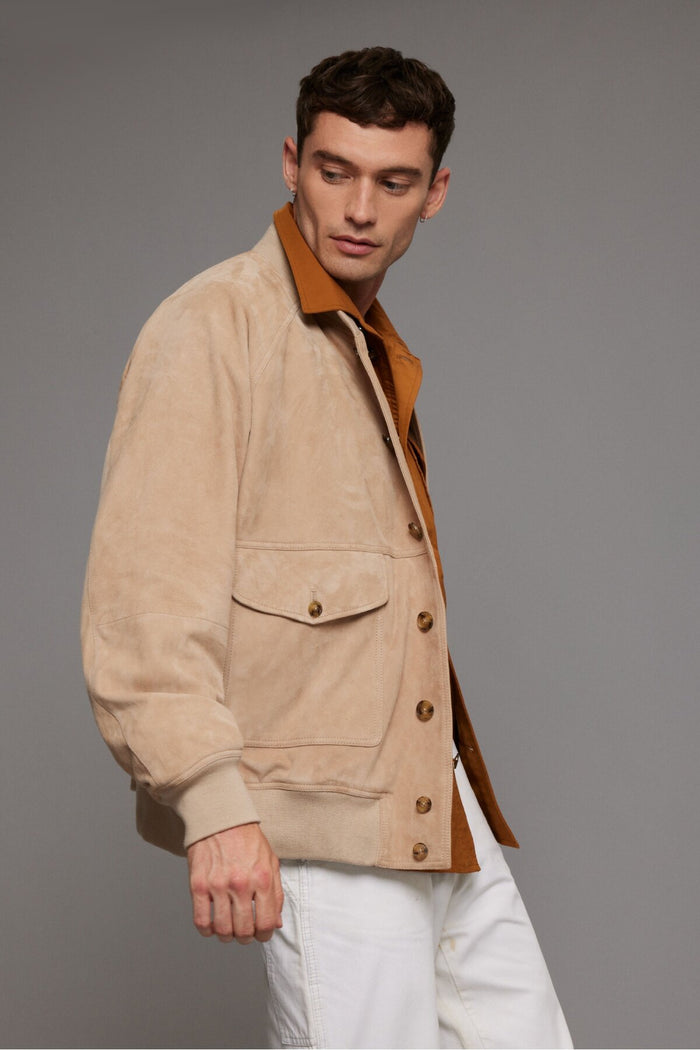 baracuta Suede Shawl Bomber Sand stone