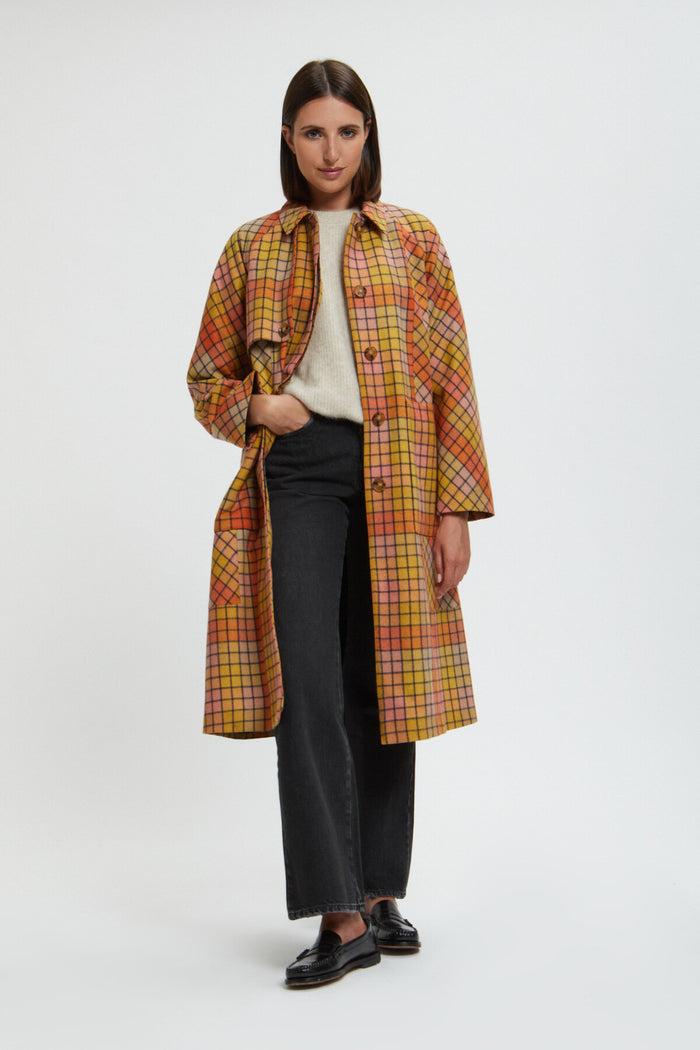 Baracuta Women's Check Wool Coat Burned Flamingo