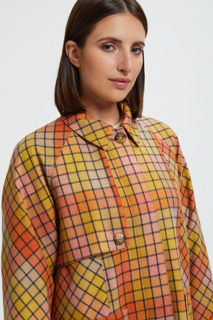 Baracuta Women's Check Wool Coat Burned Flamingo