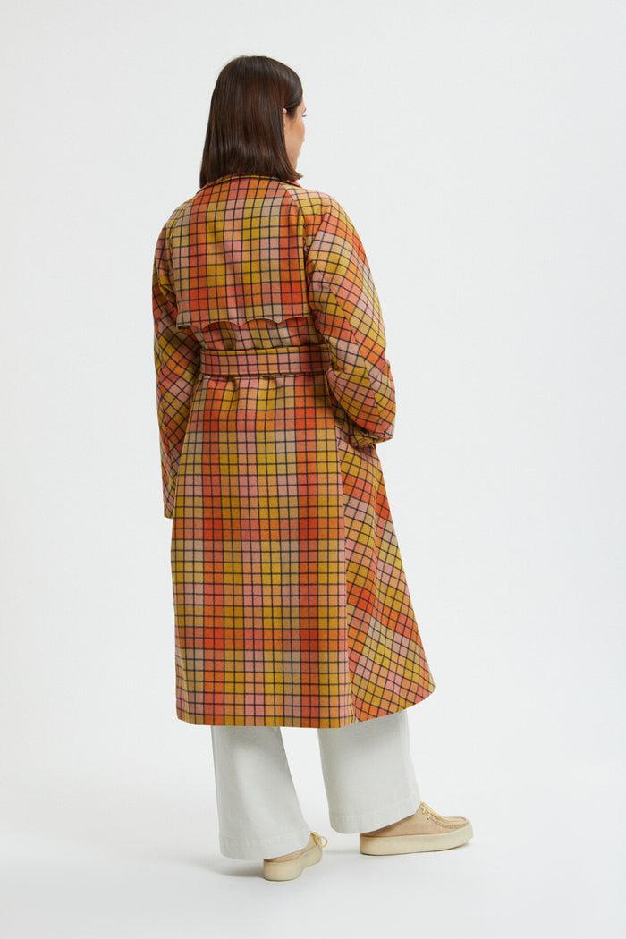 Baracuta Women's Check Wool Trench Burned Flamingo