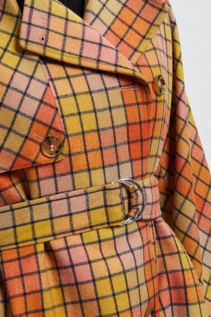 Baracuta Women's Check Wool Trench Burned Flamingo