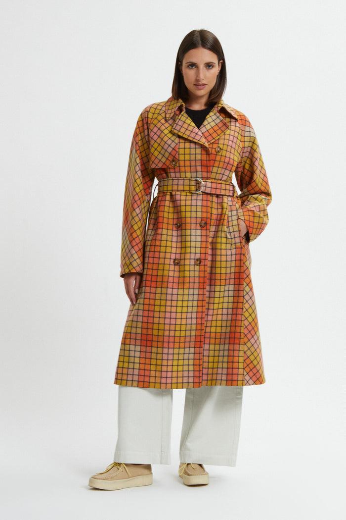baracuta Women's Check Wool Trench Burned flamingo