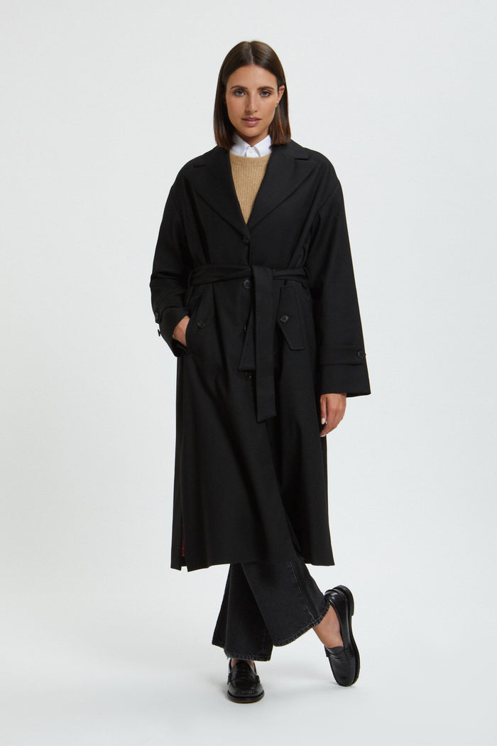 baracuta Women's Solid Wool Trench Black