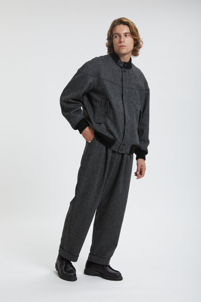 Baracuta Four Climes Herringbone Bermuda Trousers Dark Grey