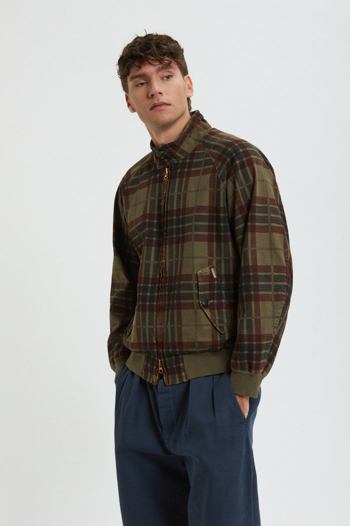 baracuta G9 Printed Canvas Garment Dyed Tarmac maxi tartan