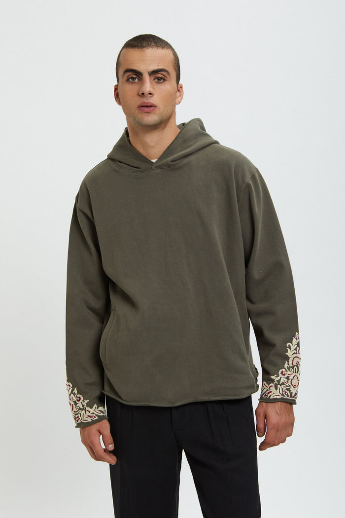 baracuta Kartik Research x Baracuta Embroidered Hoodie Olive