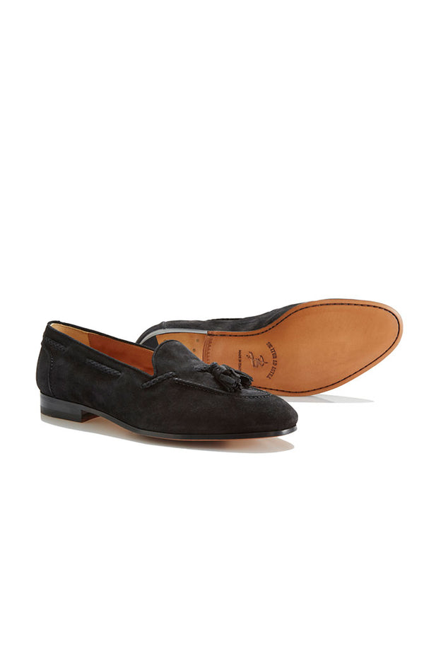 Barbanera Lawrence Black Suede Tassel Loafers