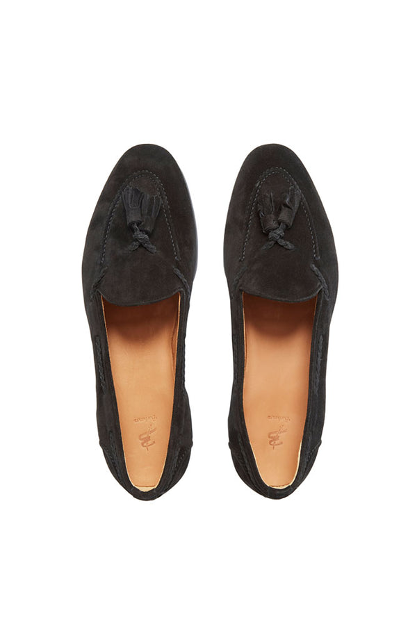 Barbanera Lawrence Black Suede Tassel Loafers