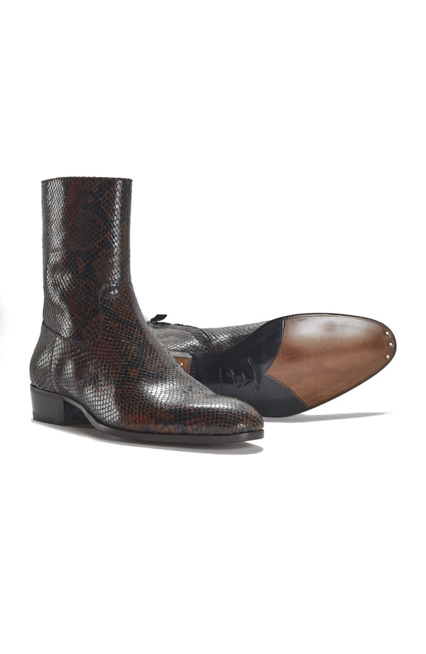 Barbanera Cash Brown/Black Snakeskin Printed Leather Boots