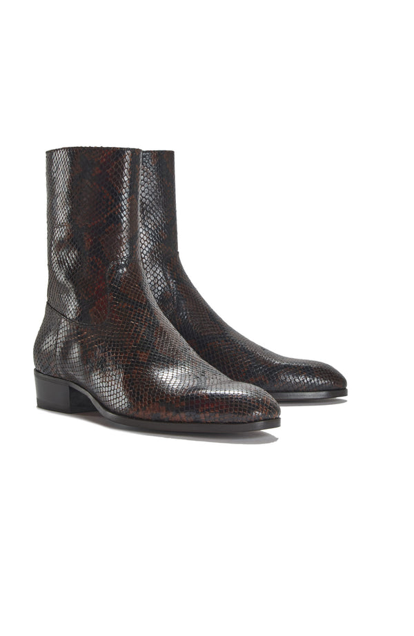 barbanera Cash Brown/Black Snakeskin Printed Leather Boots