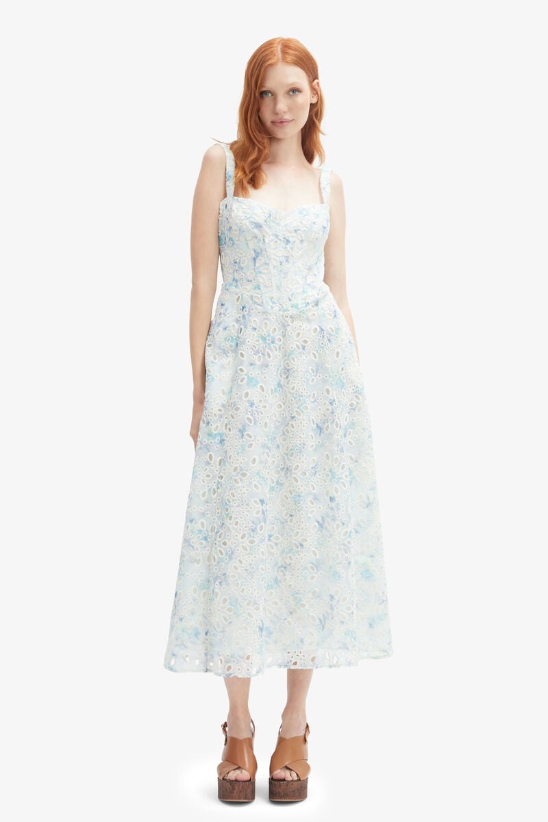 Bardot Adaline Broderie Midi Dress In Blue White