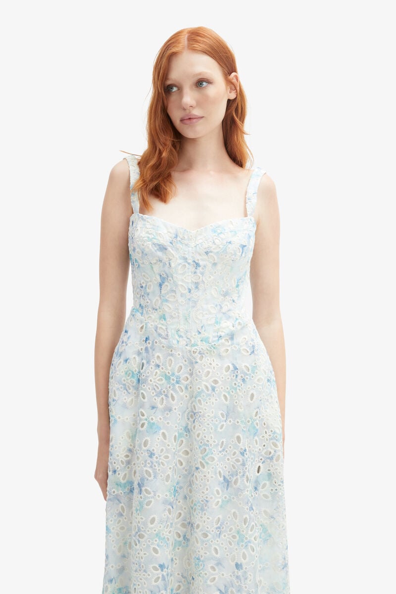 Bardot Adaline Broderie Midi Dress In Blue White