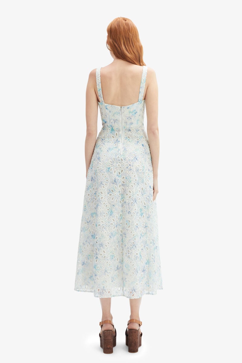 Bardot Adaline Broderie Midi Dress In Blue White