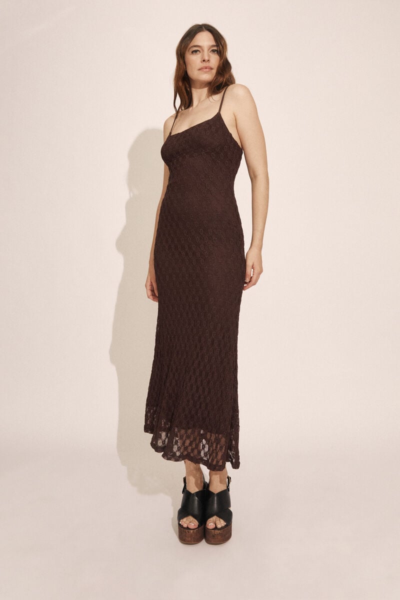 bardot adoni mesh midi dress in dark choco