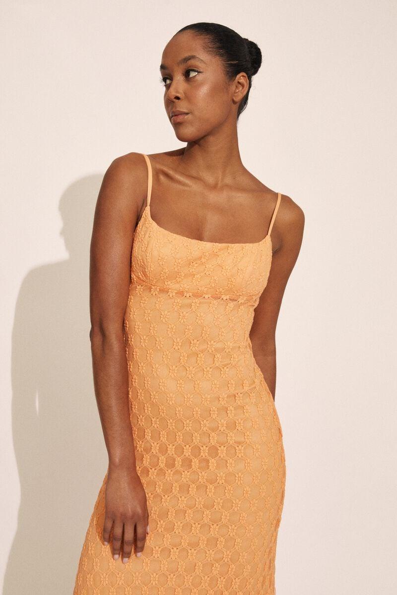 bardot adoni mesh midi dress in ornge srbt