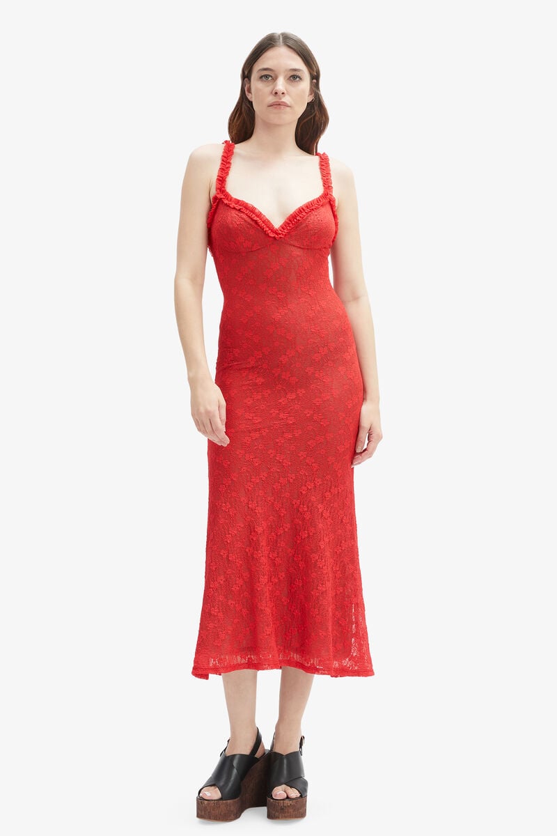Bardot Alegra Stretch Lace Midi Dress In Fire Red
