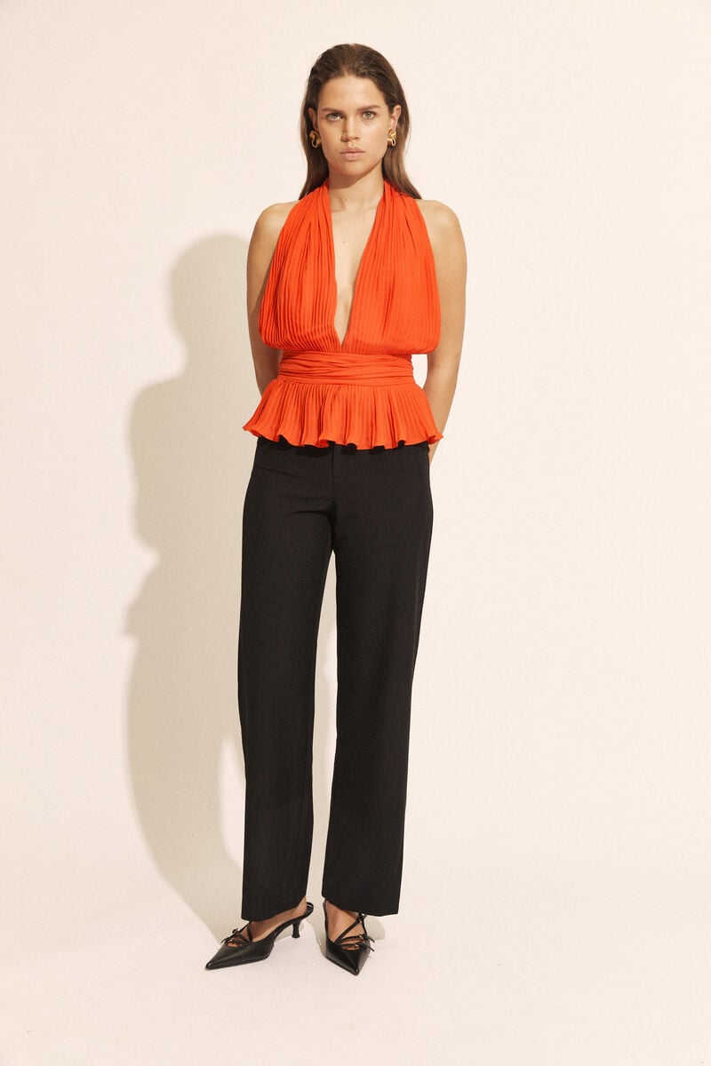 bardot amala pleated halter neck top in tangelo