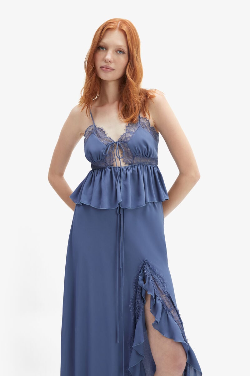 Bardot Amari Lace Detail Maxi Skirt In Dustyblue