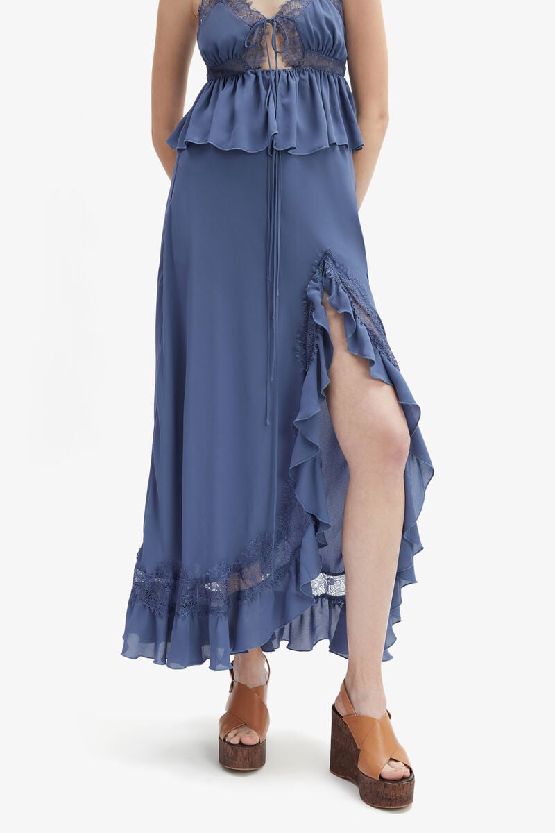 Bardot Amari Lace Detail Maxi Skirt In Dustyblue