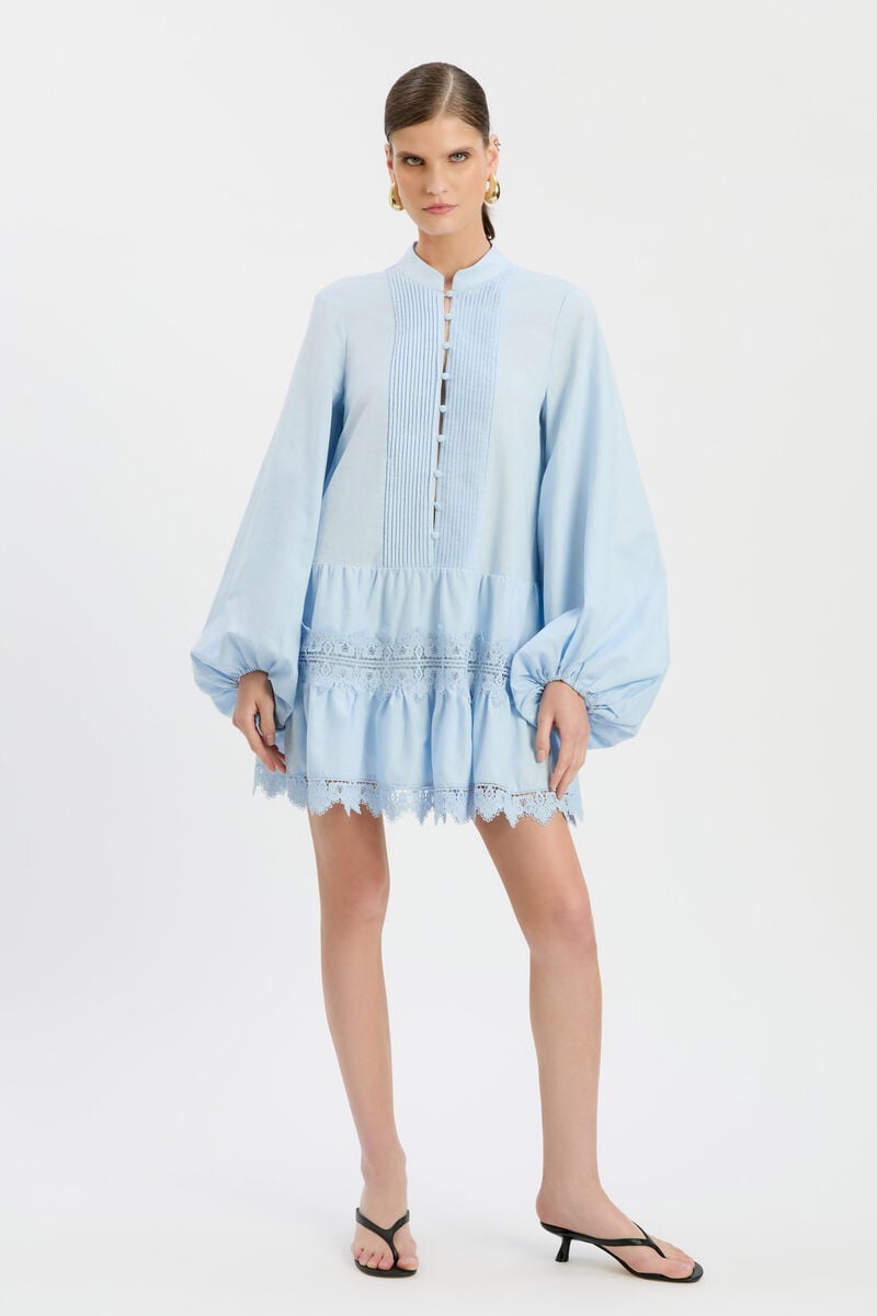 Bardot Antonia Lace Trim Mini Dress In Softblue