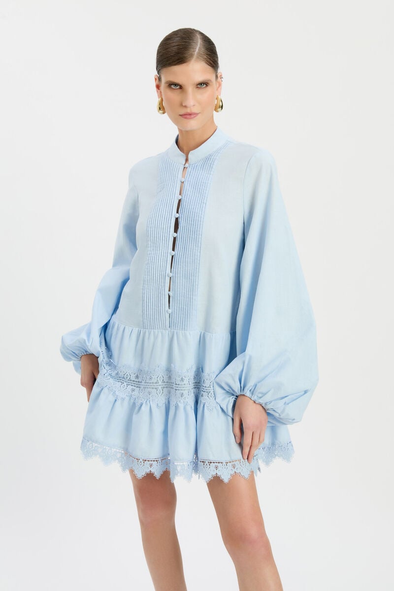 Bardot Antonia Lace Trim Mini Dress In Softblue
