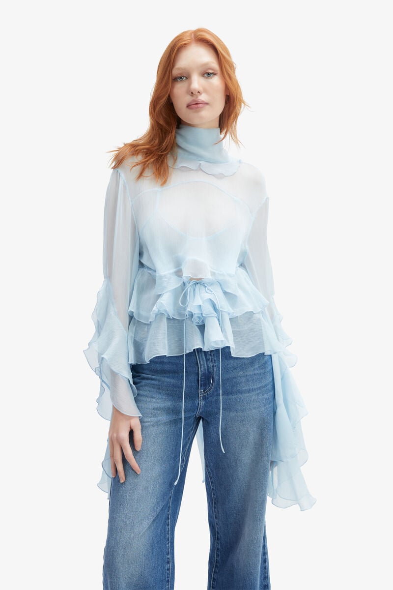 Bardot Anyssa Ruffle Blouse In Softblue
