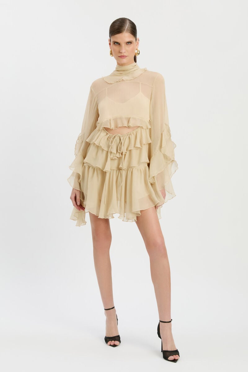 Bardot Anyssa Ruffle Mini Dress In Softbeige