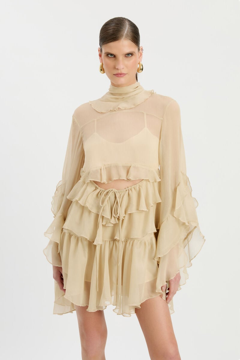 Bardot Anyssa Ruffle Mini Dress In Softbeige