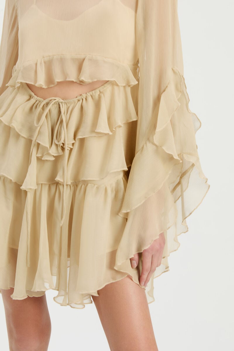 Bardot Anyssa Ruffle Mini Dress In Softbeige