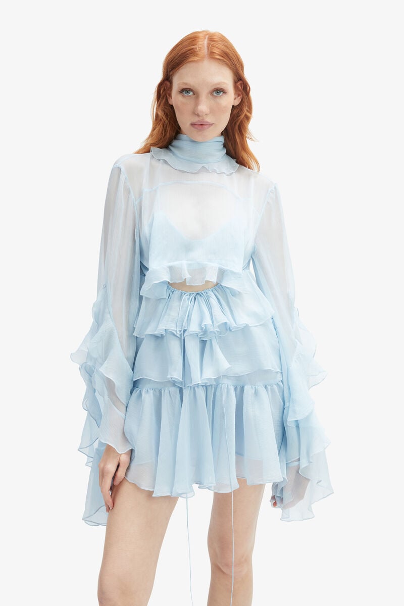 Bardot Anyssa Ruffle Mini Dress In Softblue
