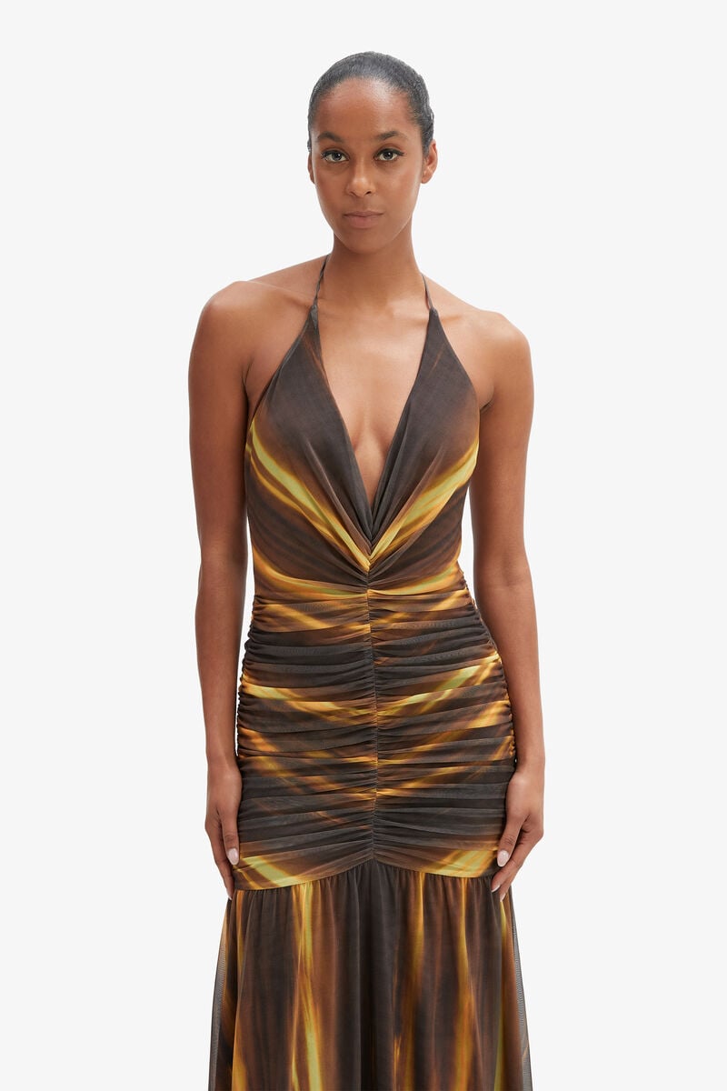 Bardot Aries Mesh Maxi Dress In Brown Omb