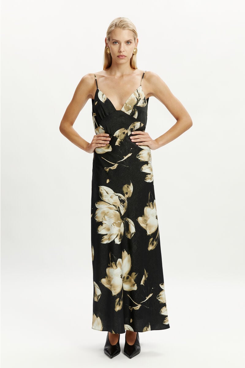 Bardot Capri Printed Slip Dress In Black Fl