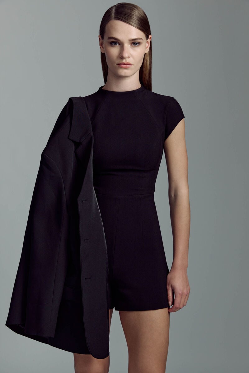 bardot delphi cap sleeve playsuit in black