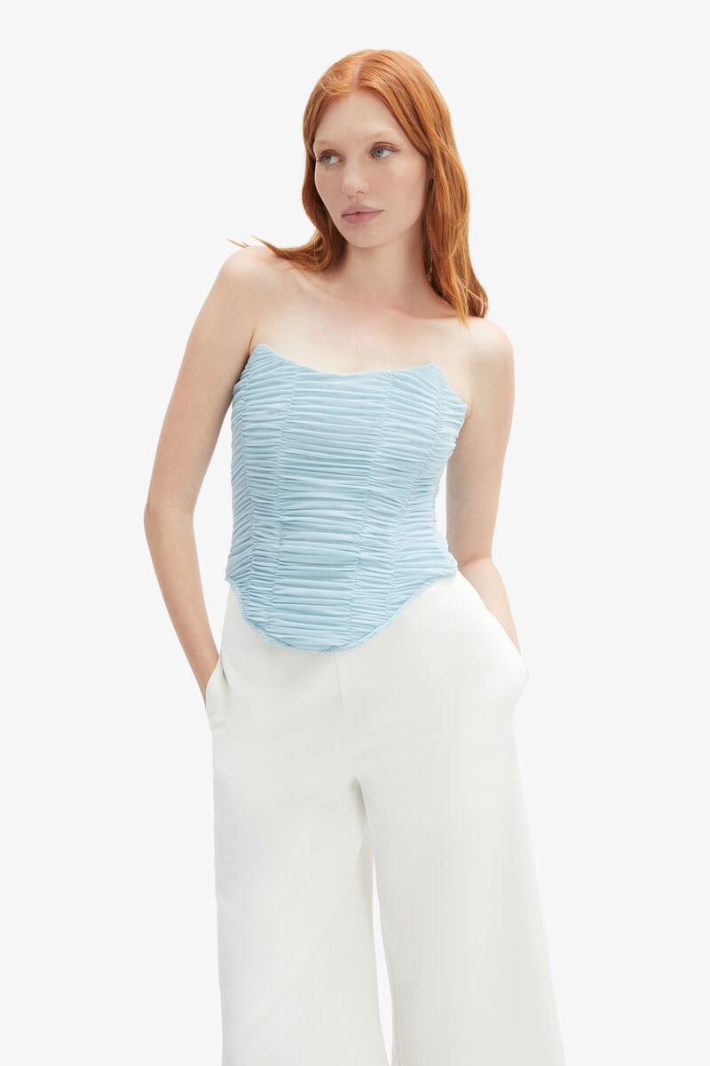 Bardot Elise Mesh Corset Top In Softblue