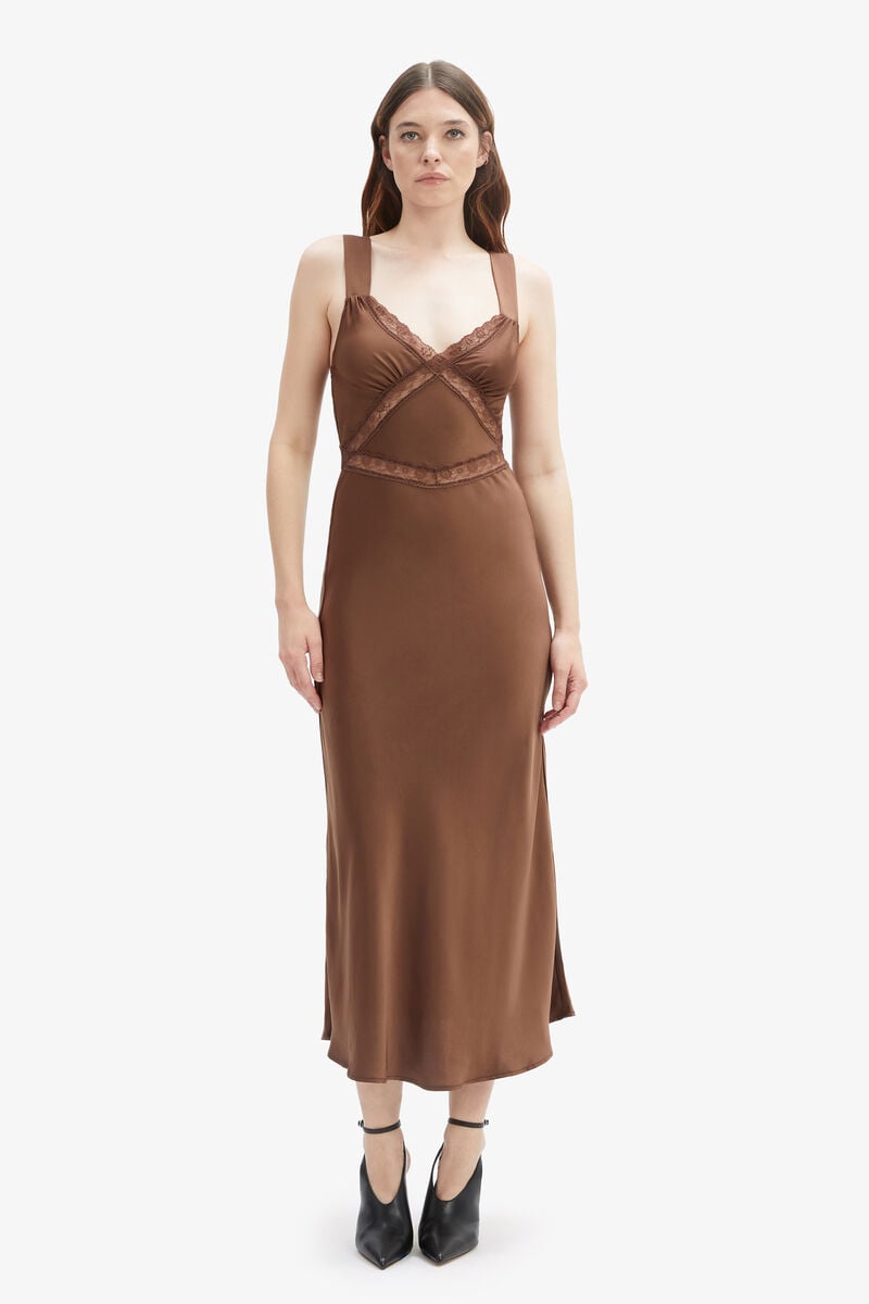 Bardot Emory Lace Slip Dress In Chocolate