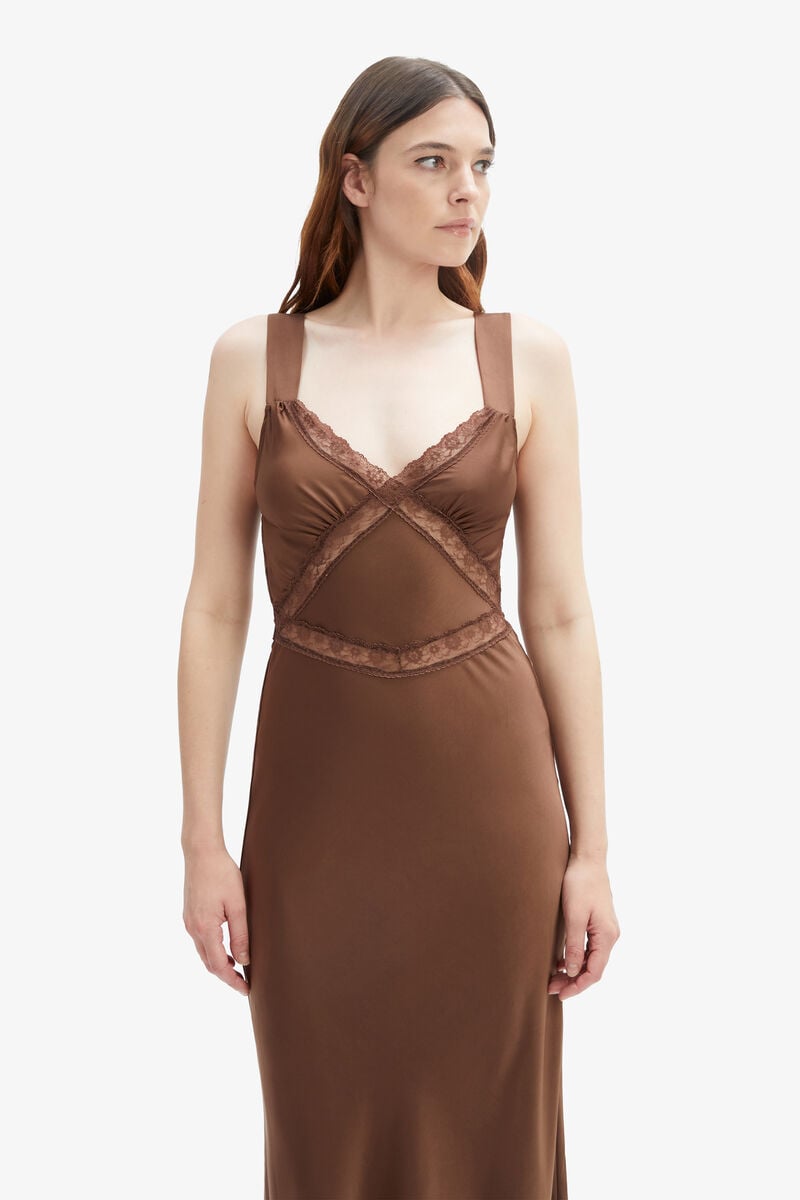 Bardot Emory Lace Slip Dress In Chocolate